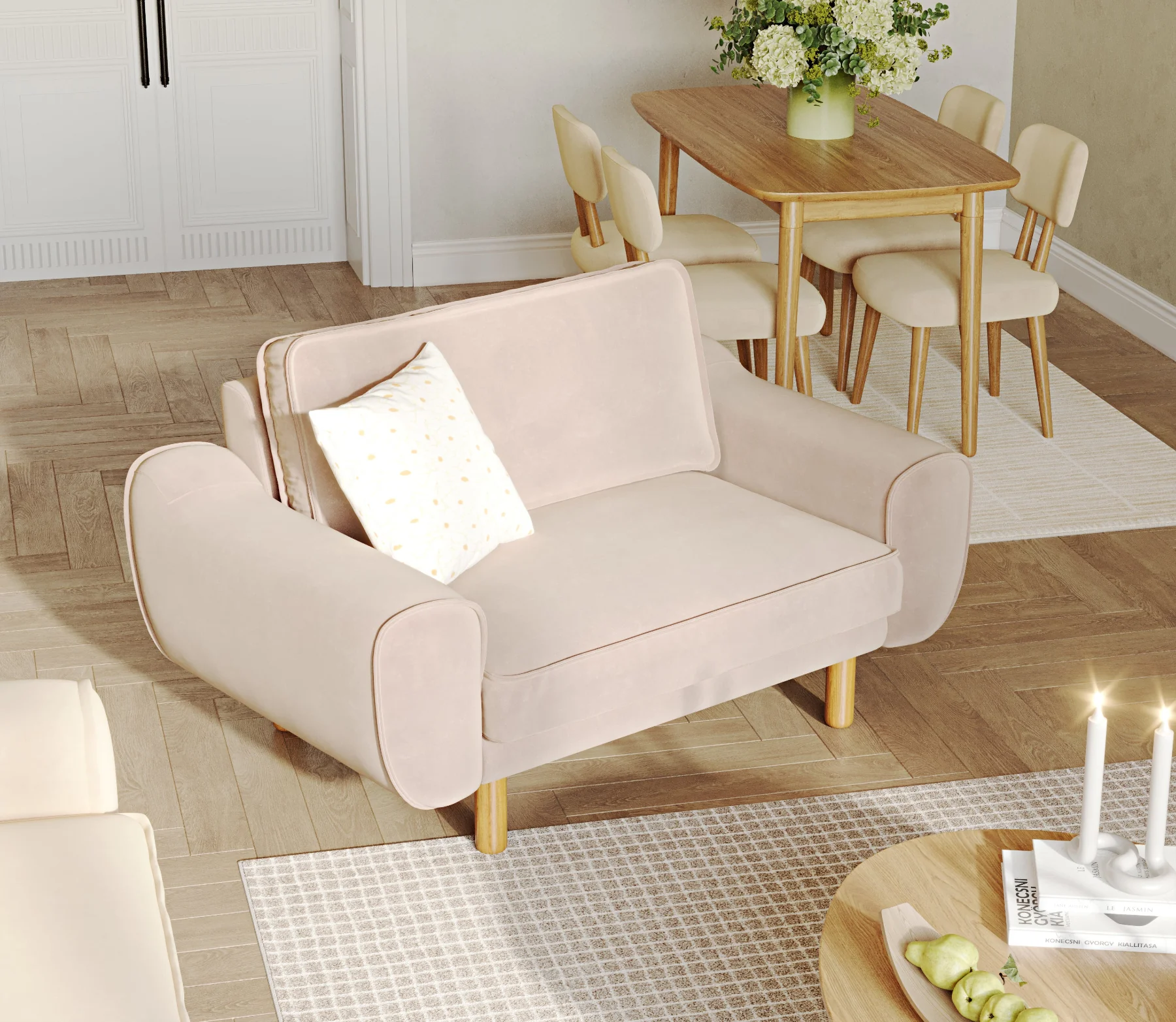 Klem Loveseat Ahşap Ayak - Kadife - Image 185