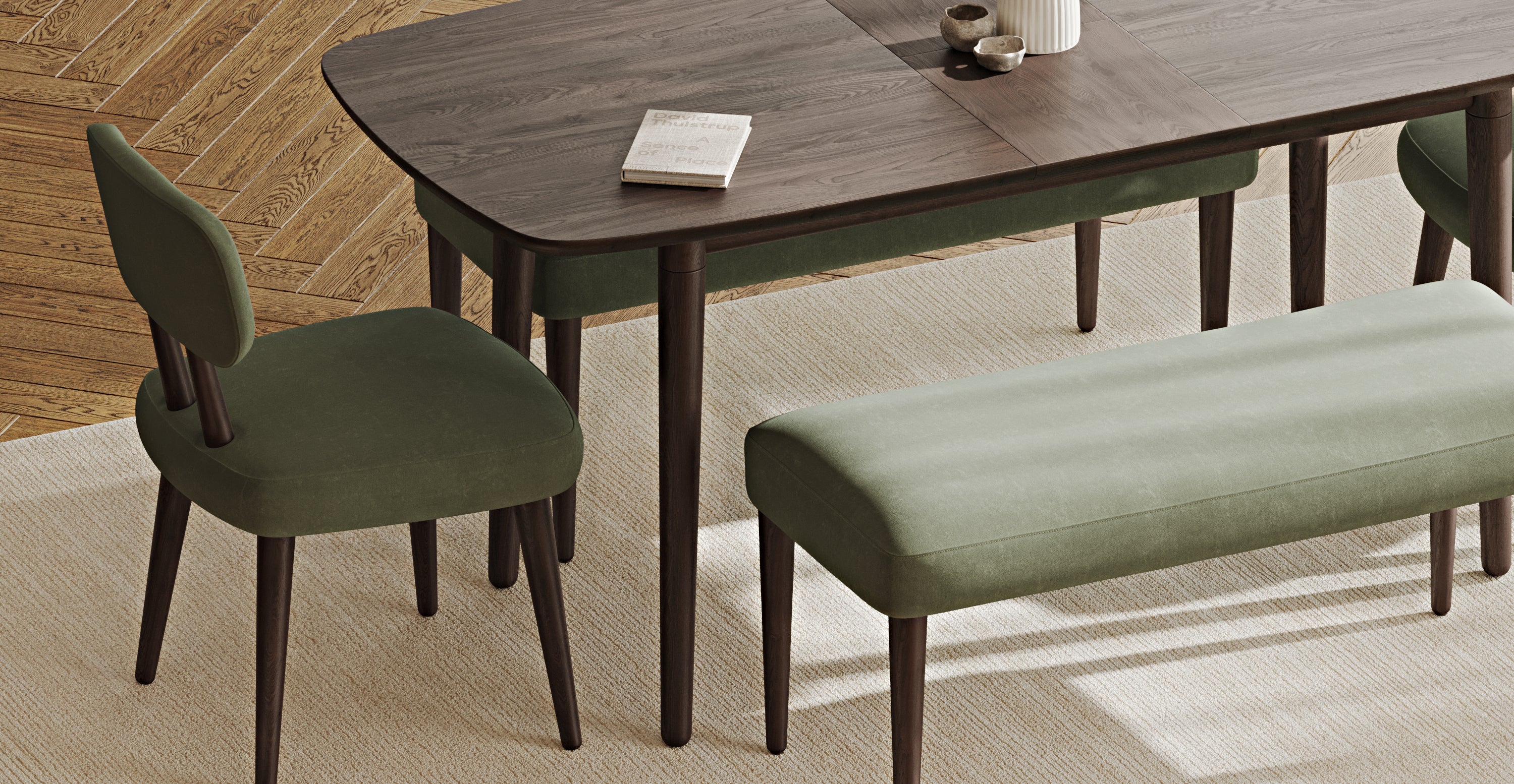 Lyno 77x140 Cm Açılır Yemek Masası Takımı (2 Roa Bench & 2 Roa Sandalye) - Kadife - Image 2