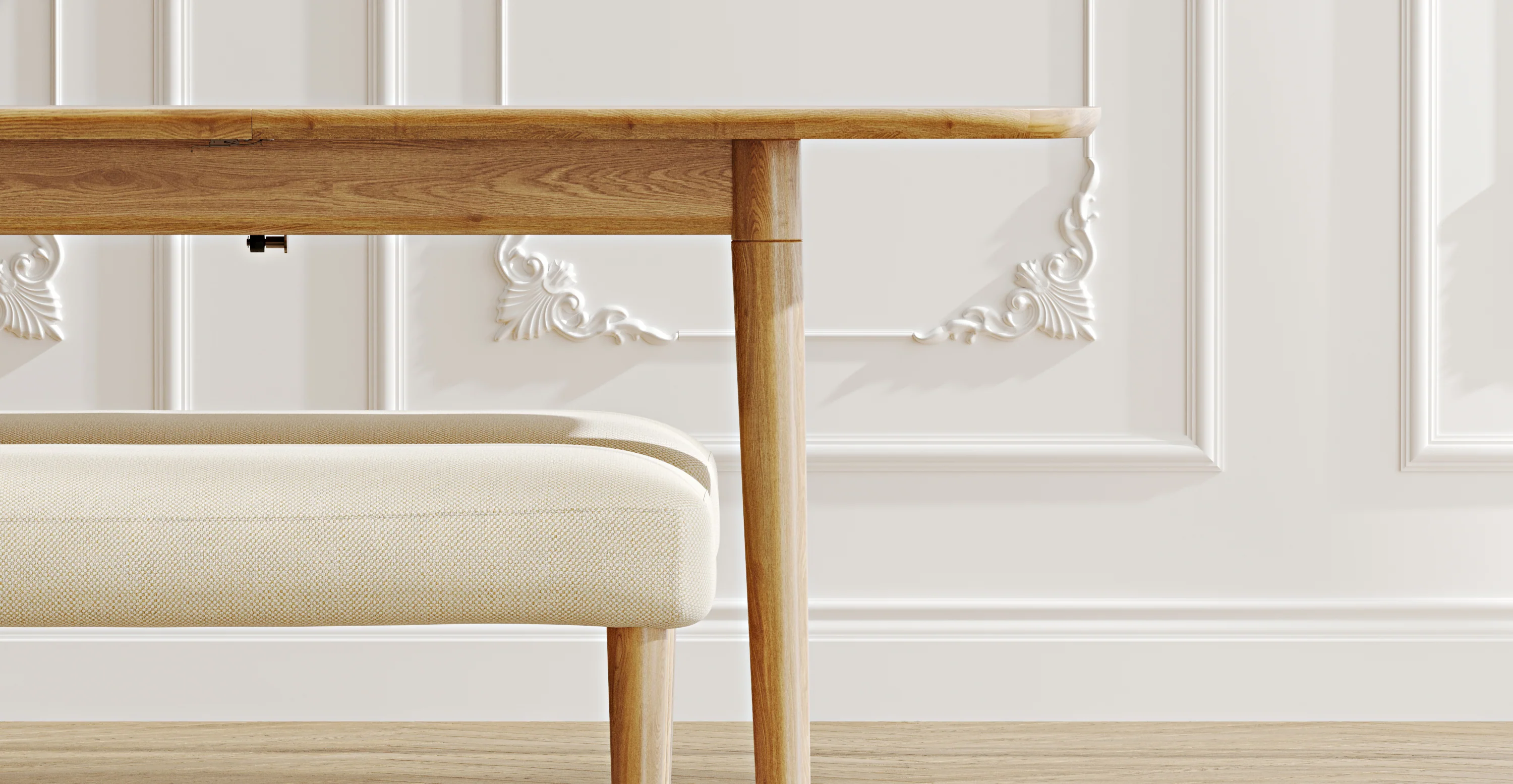 Lyno 77x140 Cm Açılır Yemek Masası Takımı (2 Roa Bench) - Doğal Doku - Image 4