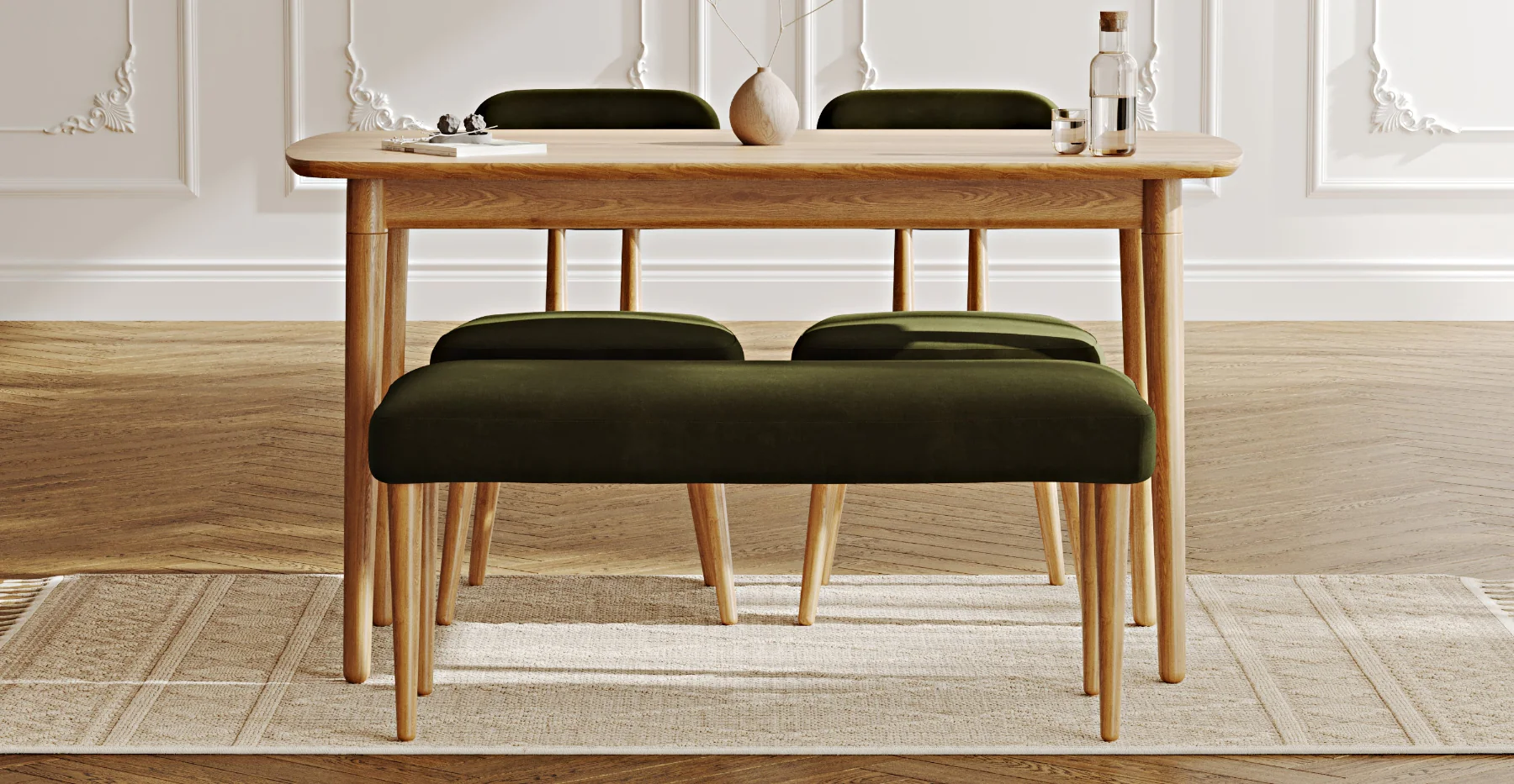 Lyno 77x140 Cm Sabit Yemek Masası Takımı (Roa Bench & 2 Roa Sandalye) - Kadife - Image 26