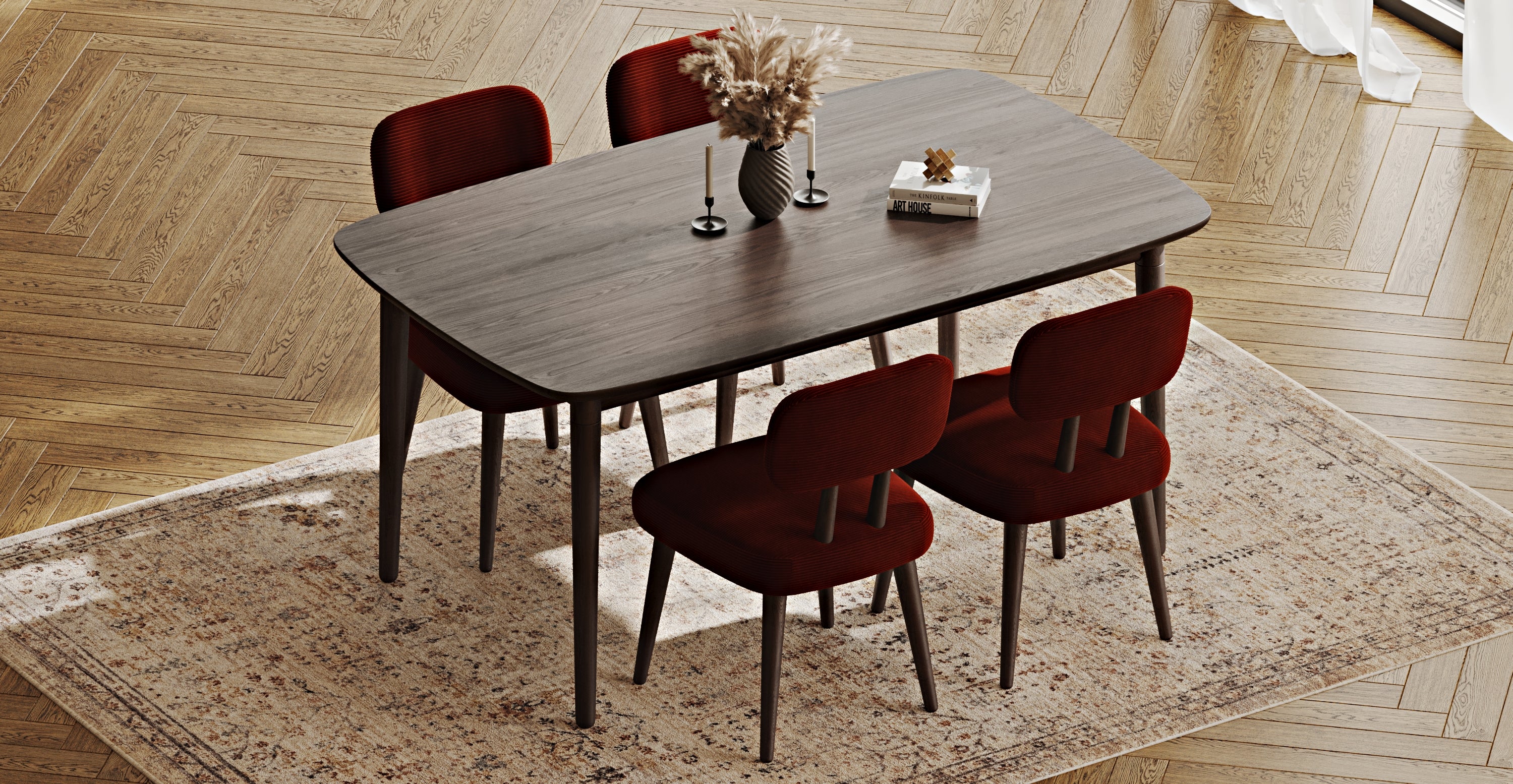 Lyno 97x160 Cm Sabit Yemek Masası Takımı (4 Roa Sandalye) - Fitilli Kadife - Image 18
