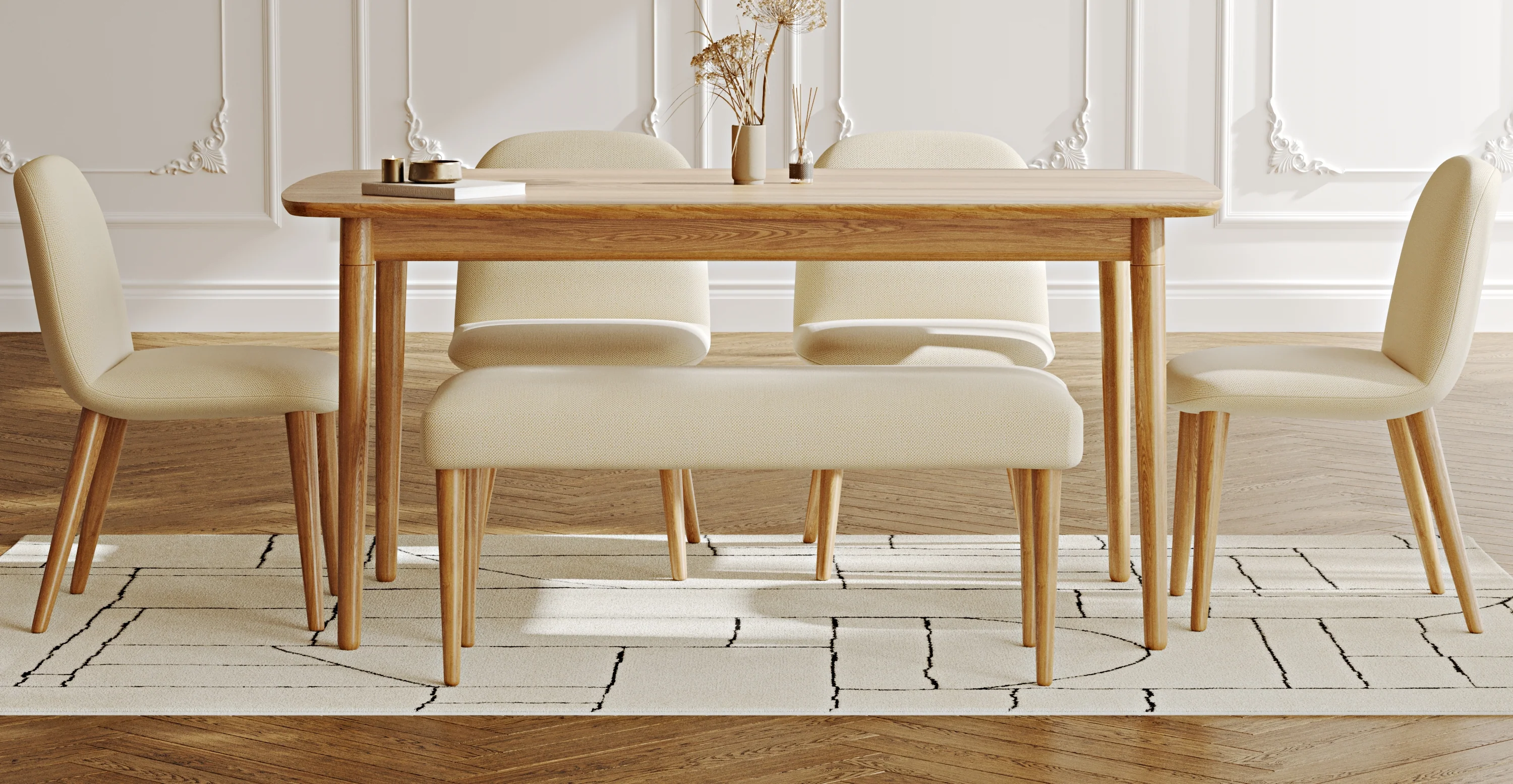 Lyno 97x160 Sabit Yemek Masası Takımı (Roa Bench & 4 Venn Sandalye) - Doğal Doku - Image 5
