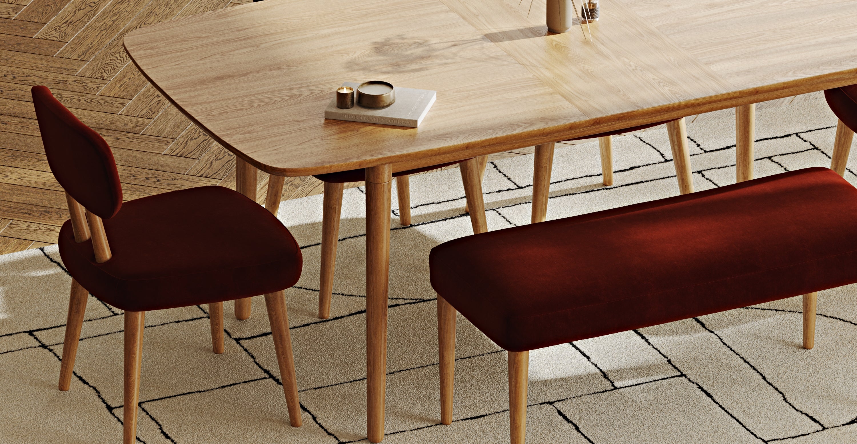 Lyno 97x160 Cm Açılır Yemek Masası Takımı (Bench&4Lü Roa) - Kadife - Image 188