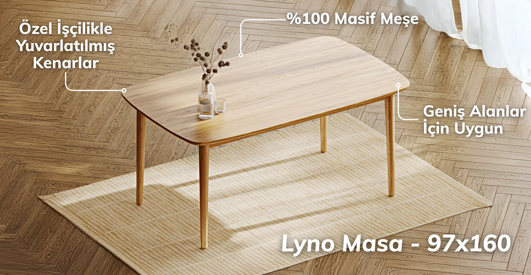 Lyno 97x160 Sabit Yemek Masası Takımı (Roa Bench & 4 Venn Sandalye) - Doğal Doku - Image 3
